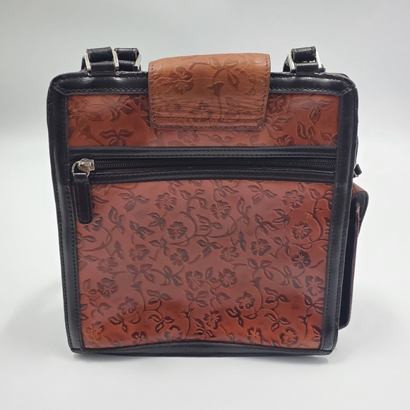 Vintage MC Marc Chantal Tooled Leather Handbag Brown Boho Western Boxy - Picture 3 of 8